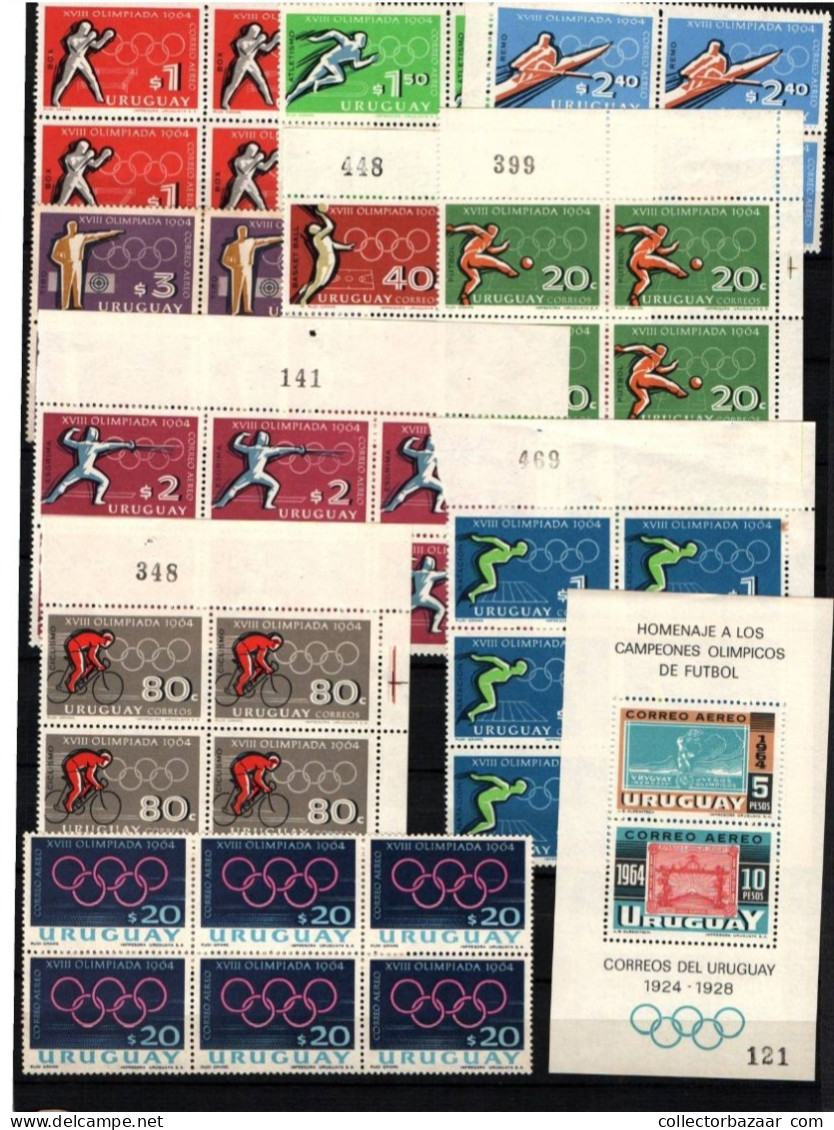 1964 MNH Tokyo Olympic Games Uruguay 722-725,C276-C281 Block Soccer Boxing Rowing Volleyball Basketball Cycling Swimming - Ete 1964: Tokyo
