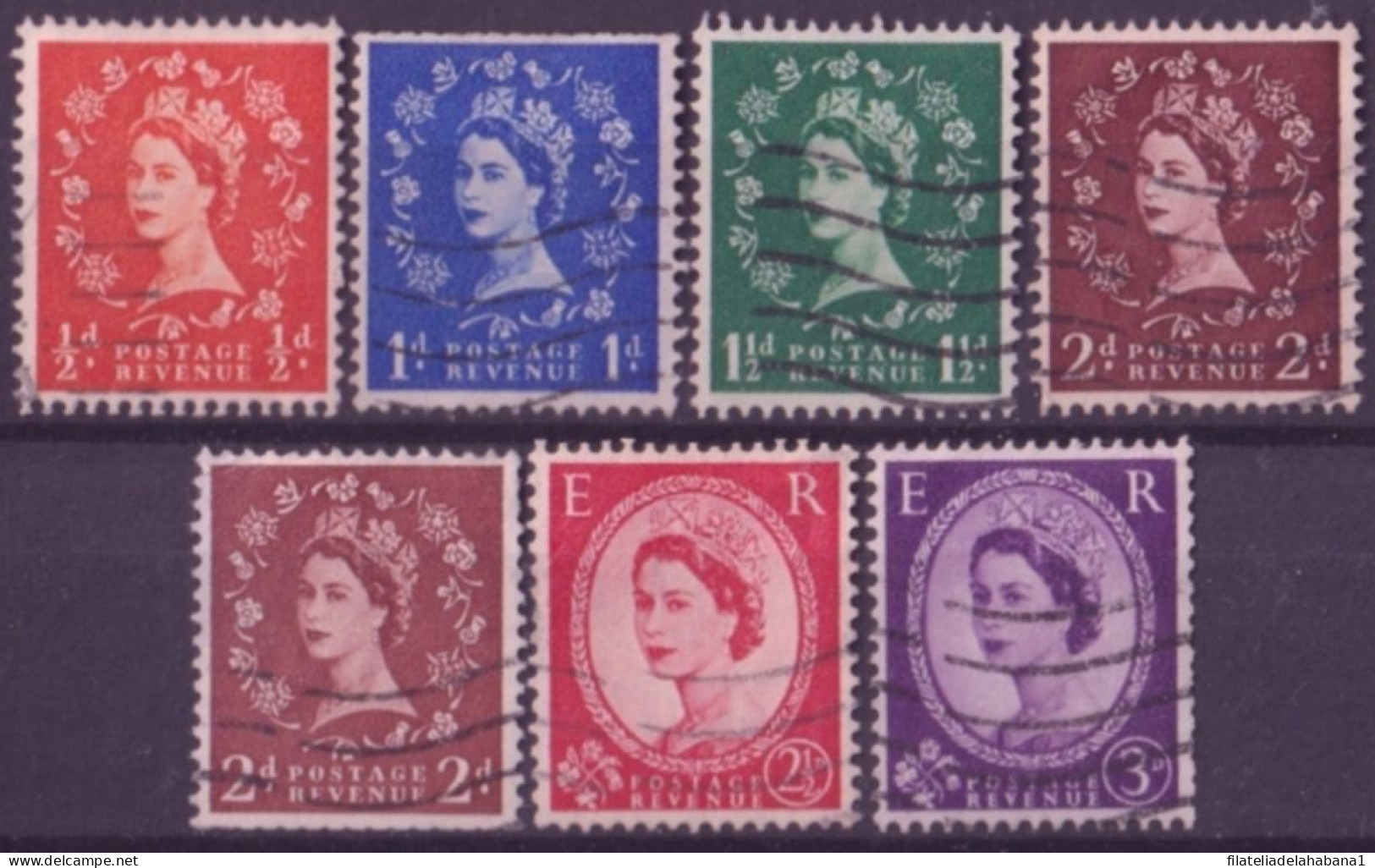 F-EX50273 ENGLAND UK GB 1955 USED QUEEN ELIZABETH WATERMARK INVERTED - Oblitérés