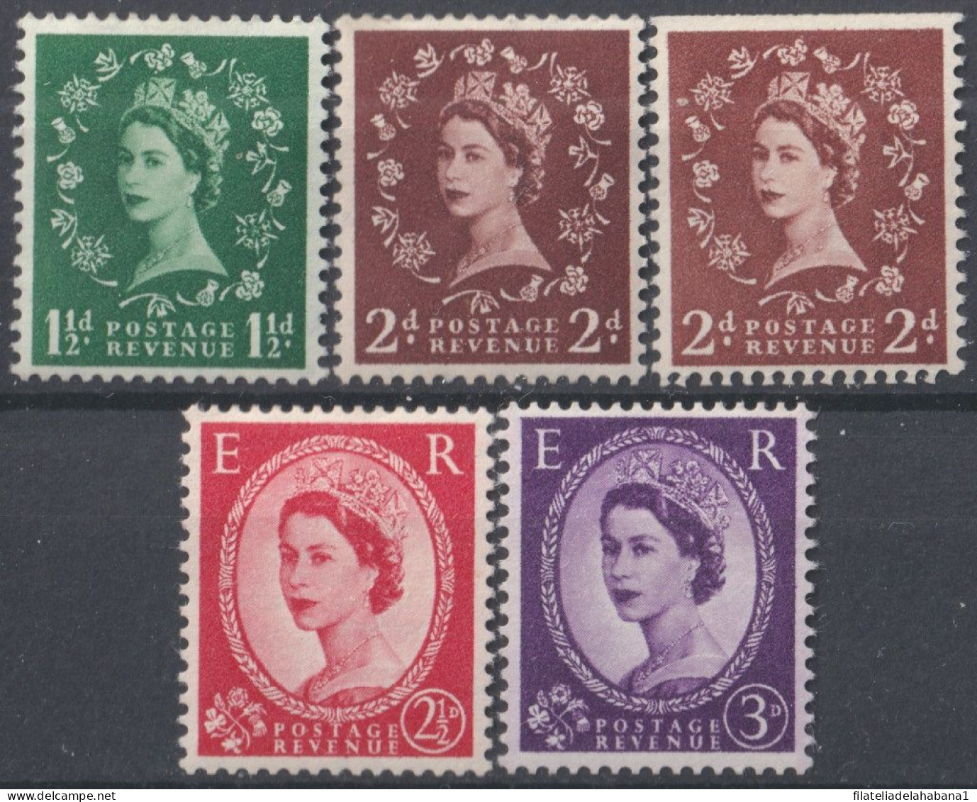 F-EX50251 ENGLAND UK GB 1955 MH QUEEN ELIZABETH WATERMARK SIDEWAYS.  - Unused Stamps