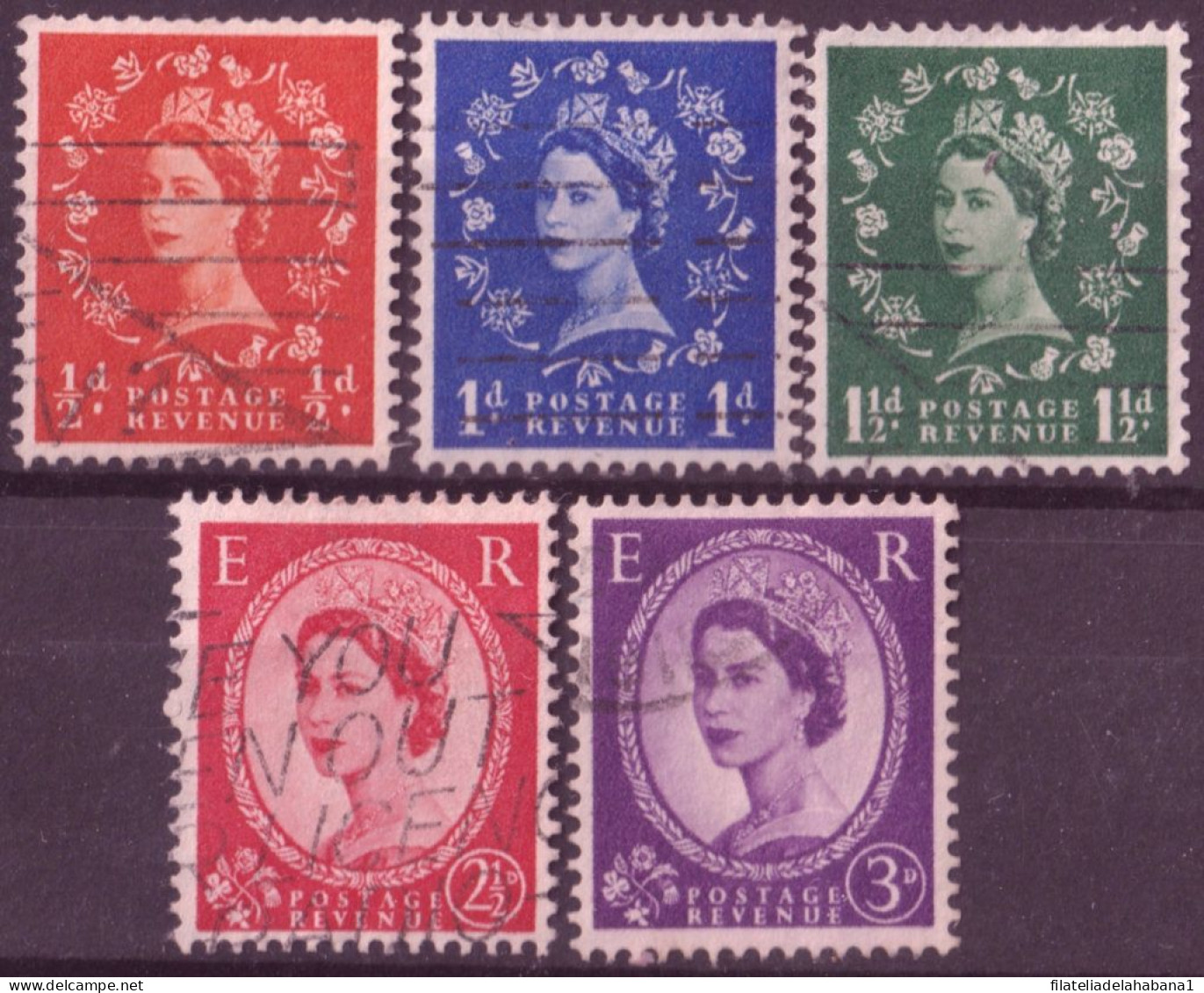 F-EX50267 ENGLAND UK GB 1958 USED QUEEN ELIZABETH INVERTED WATERMARK.  - Used Stamps