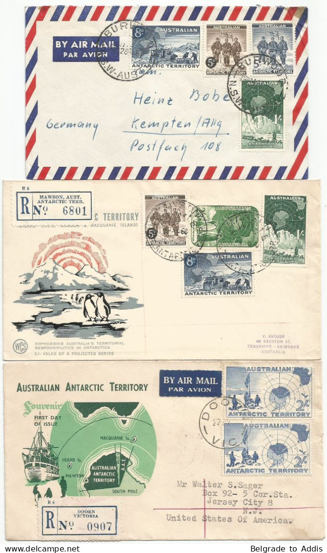 Australian Antarctic Territory Australia Scott #L1-L6 Complete Set Used On 3 Covers 1957/61 - Storia Postale
