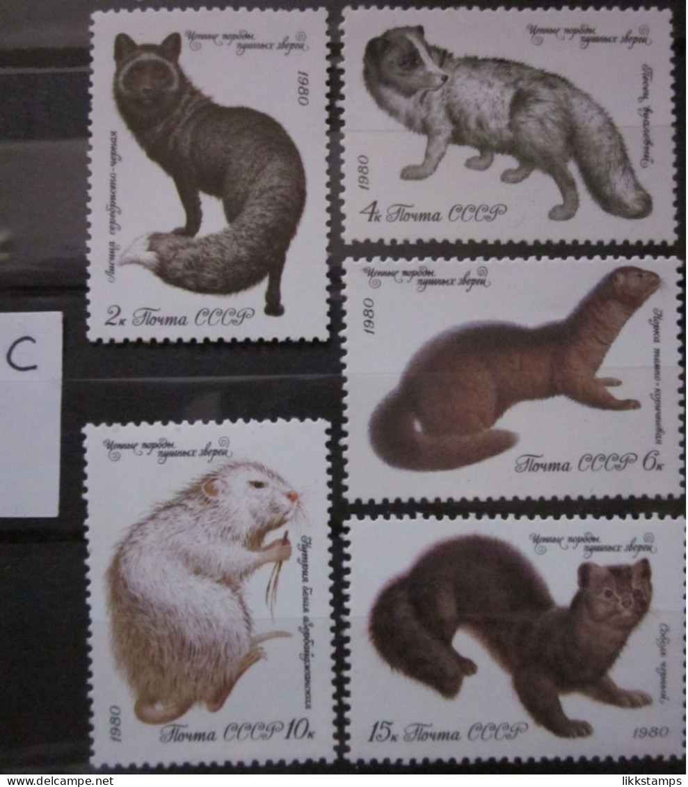 RUSSIA ~ 1980 ~ S.G. NUMBERS 5008 - 5012, ~ 'LOT C' ~ FUR BEARING ANIMALS. ~ MNH #03607 - Unused Stamps