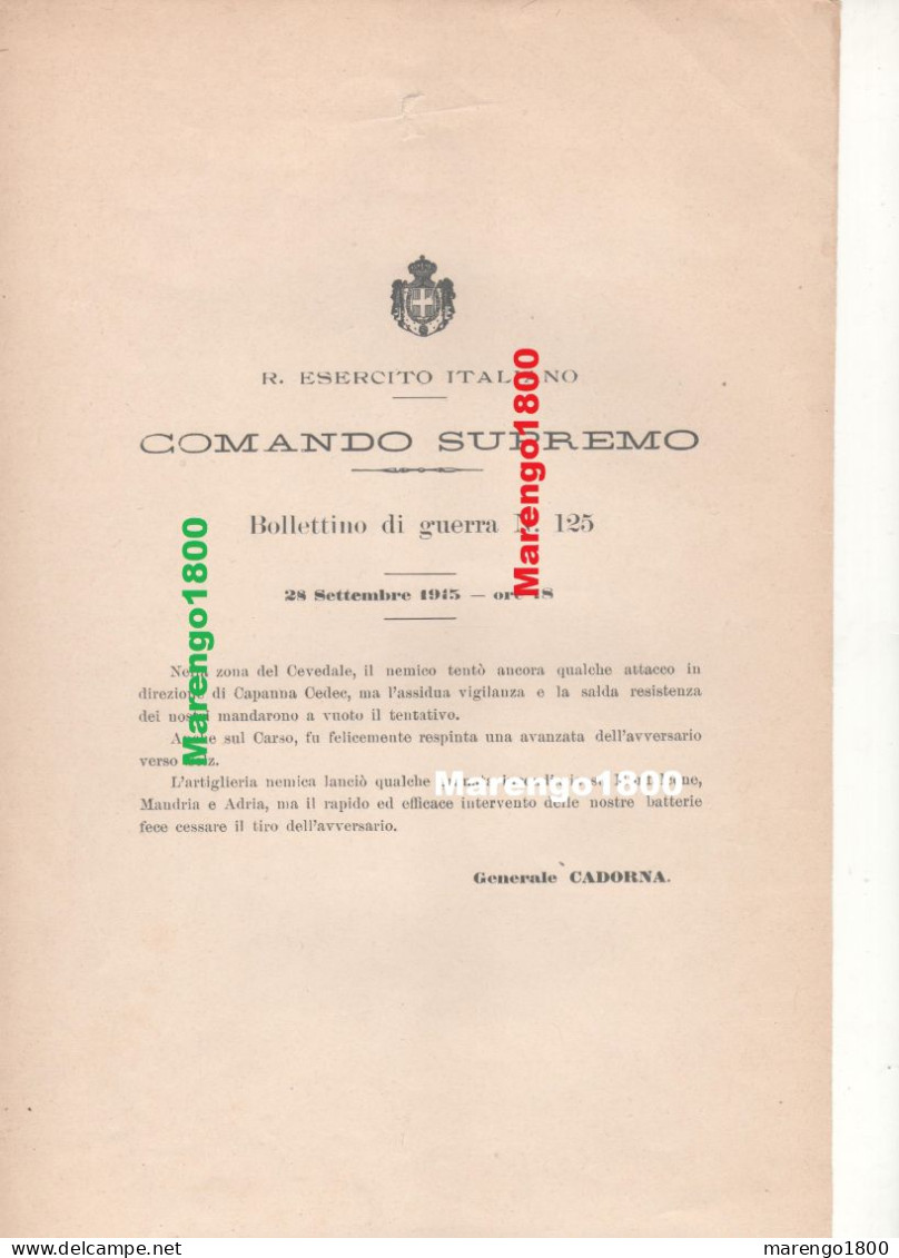 Italia 1915 - I GM - Bollettino Di Guerra - N. 125 - 28/9/1915        (m7) - Historische Dokumente