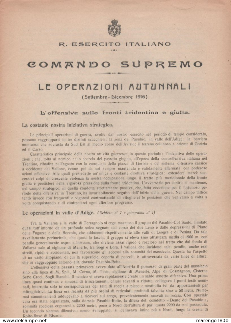 Italia 1916 - I GM - Comando Supremo - Operazioni Settembre-dicembre 1916         (m7) - Historische Dokumente