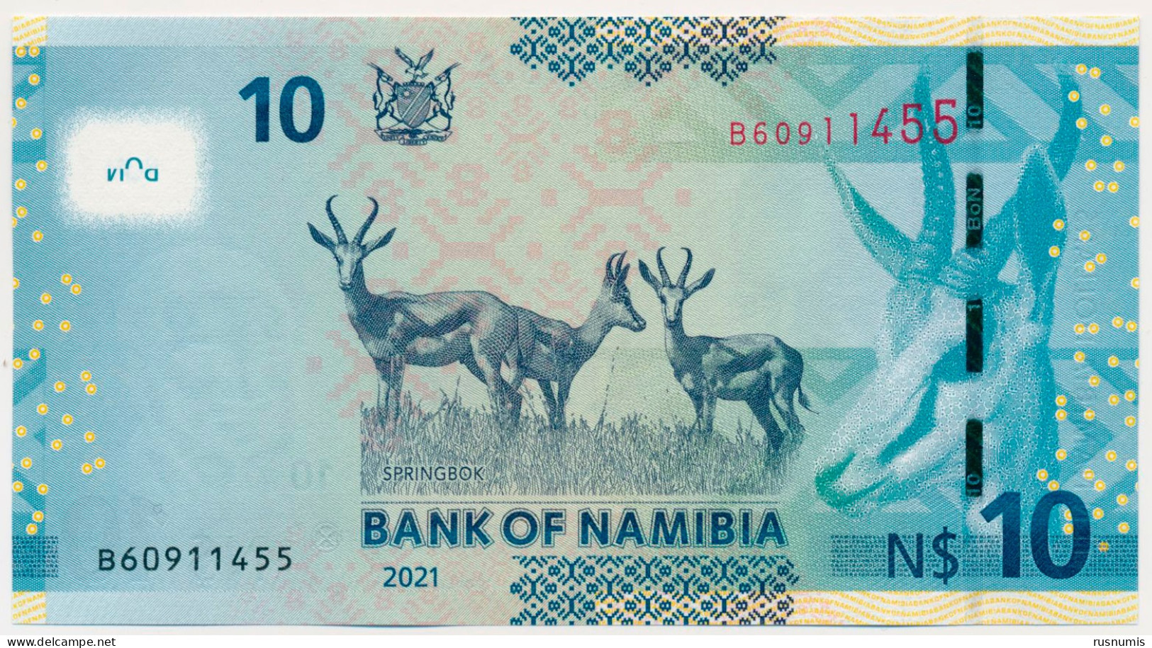 NAMIBIA 10 DOLLARS P-16b AFRICA WILDLIFE ANIMALS SPRINGBOK 2021 UNC - Namibië