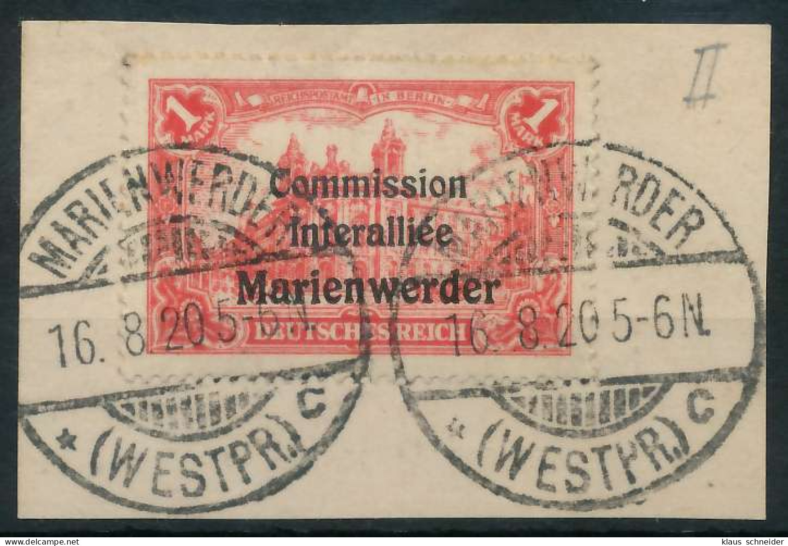 MARIENWERDER Nr 26II Zentrisch Gestempelt Briefstück X49A6E2 - Autres & Non Classés