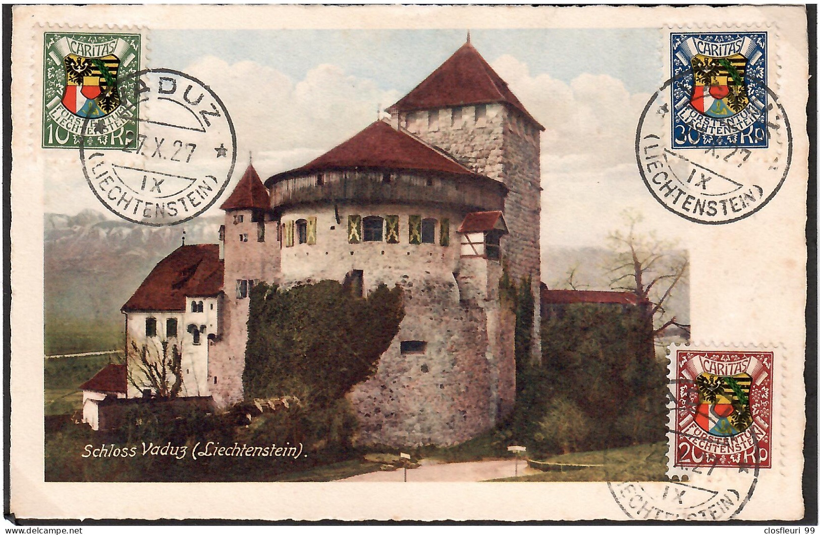 Vaduz 27.X.1927 /W4 -W6, Mi.75-77. Geburt. Johann II / Schloss Vaduz / C.M. C. 150.- - Cartas & Documentos