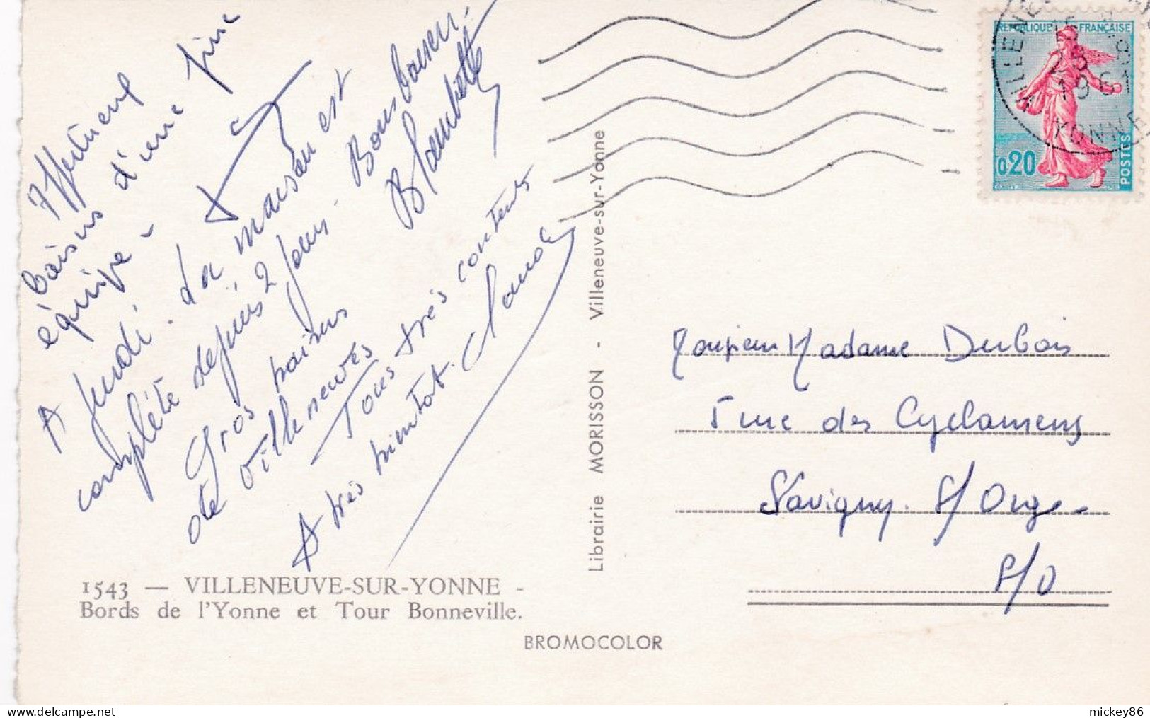 VILLENEUVE SUR YONNE --1961--Bords De L'Yonne Et Tour Bonneville ...timbre...cachet - Villeneuve-sur-Yonne