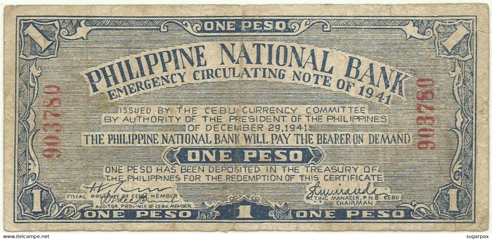 PHILIPPINES - 1 Peso - 1941 - Pick S 215 - Philippine National Bank CEBU - Filippijnen