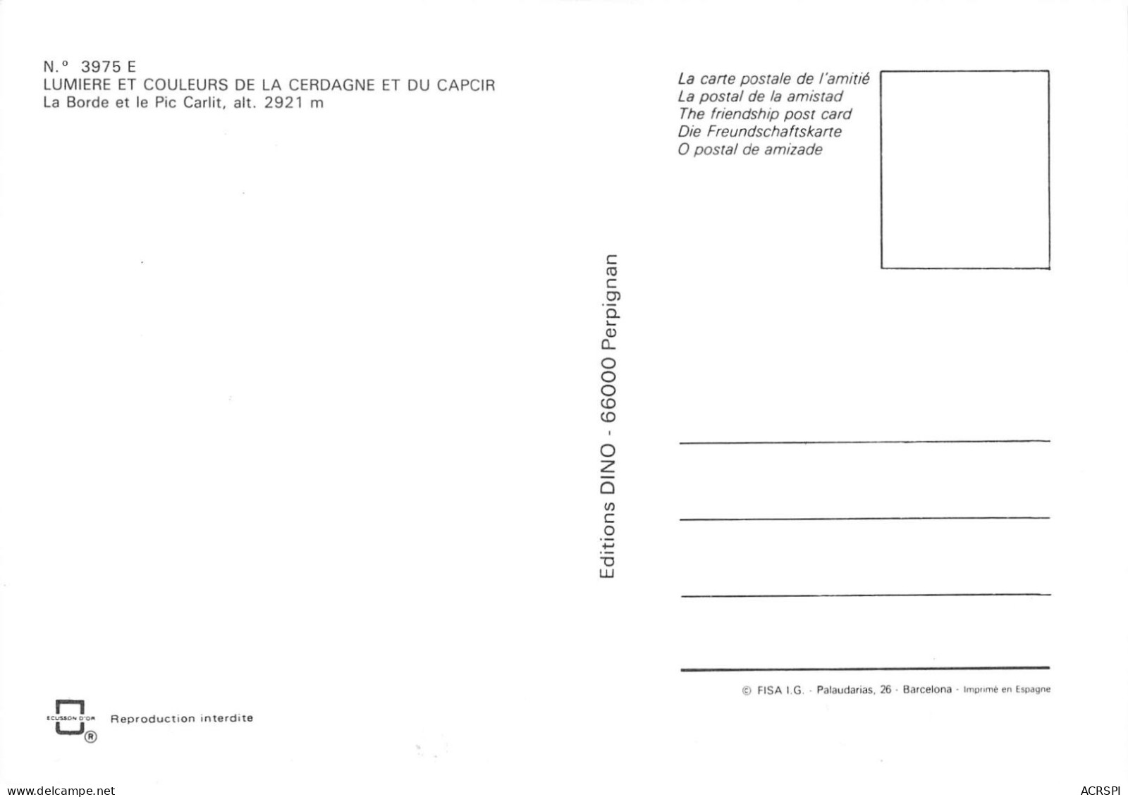 66 Formiguères Capcir Pic CARLIT (Scan R/V) N° 17 \MS9006 - Autres & Non Classés