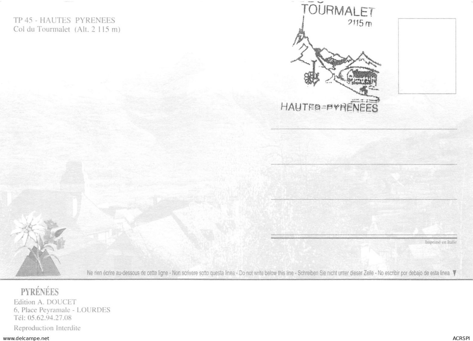 65 Col Du Tourmalet La Mongie-Bagnères-de-Bigorre BAR RESTAURANT (Scan R/V) N° 54 \MS9005 - Campan