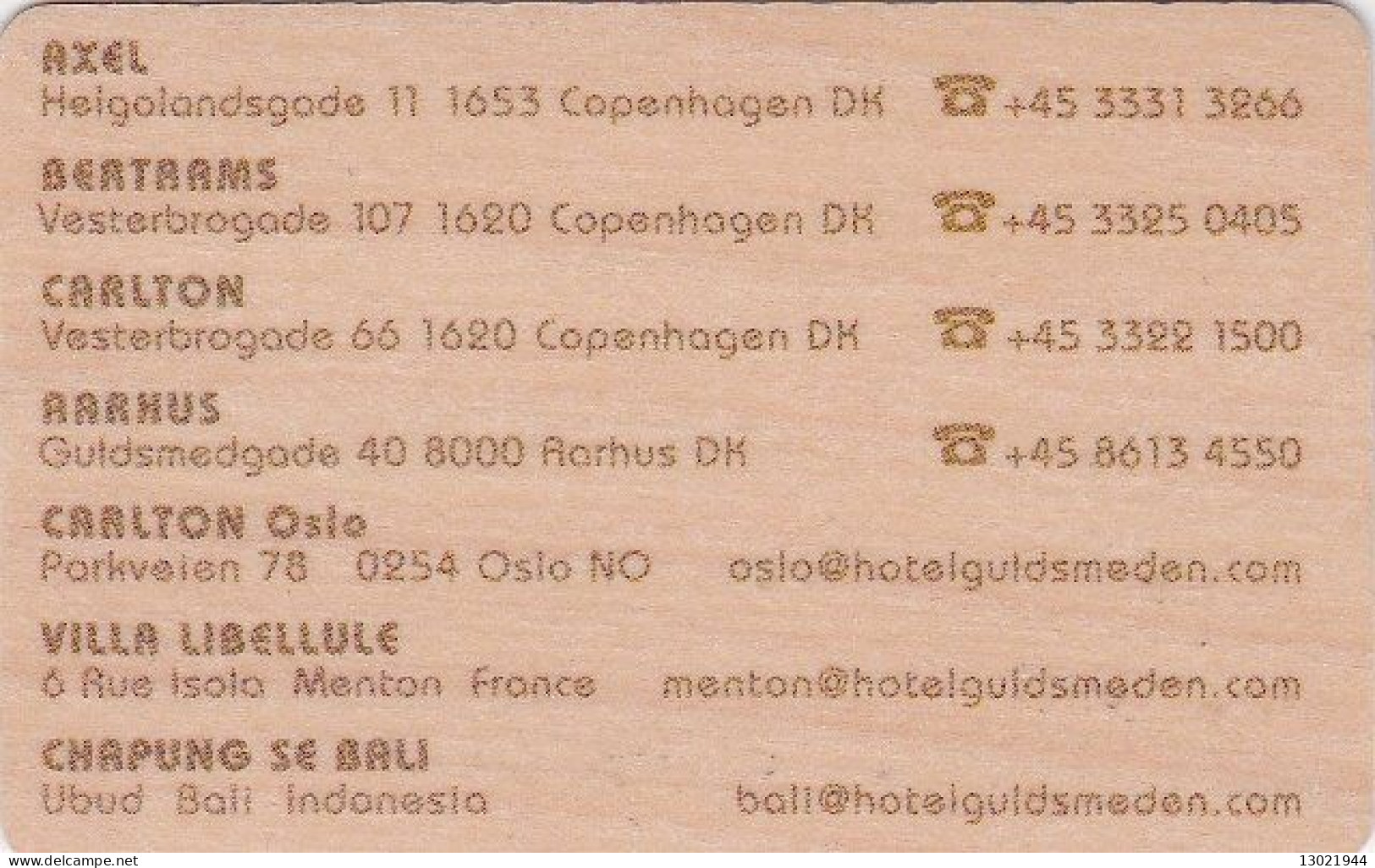 GERMANIA  KEY HOTEL  Hotel Guldsmeden -     Wooden Card - Cartes D'hotel