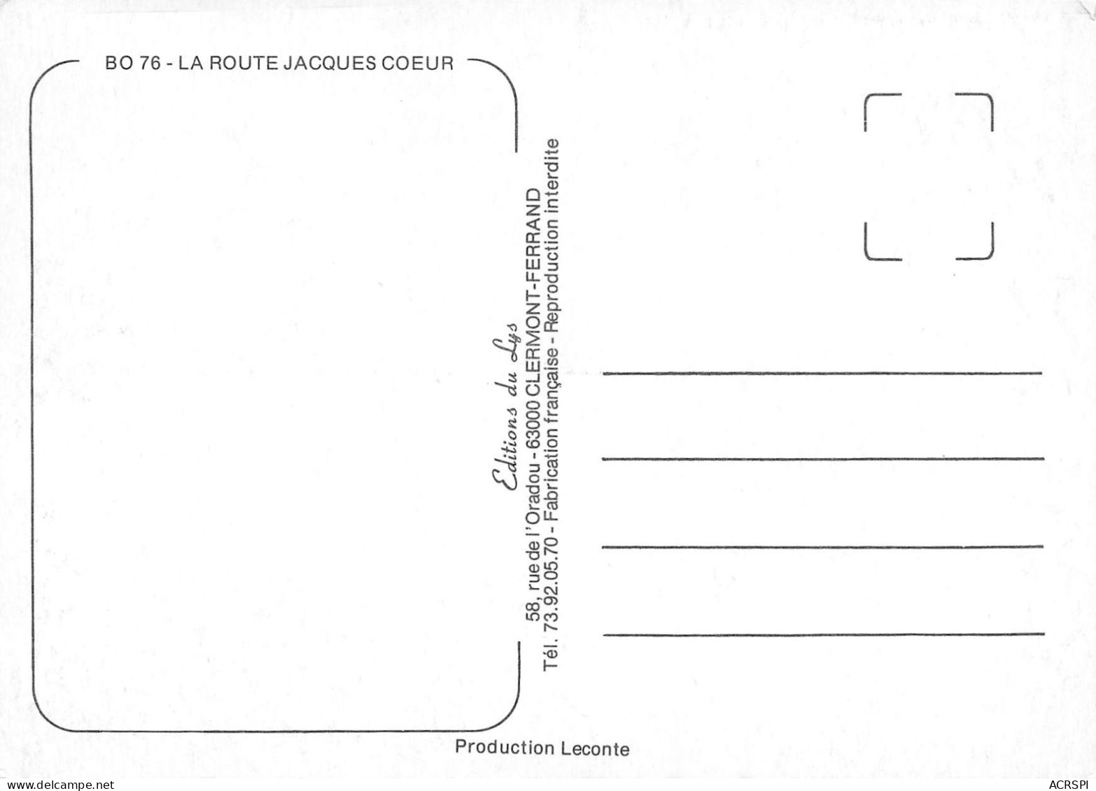 18 Route Jacques Coeur Carte Map Plan Du Département Du CHER Carte Vierge Non Circulé (Scan R/V) N° 58 \MS9016 - Saint-Amand-Montrond