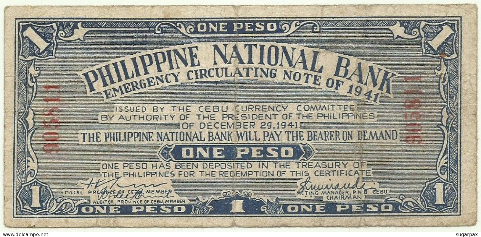 PHILIPPINES - 1 Peso - 1941 - Pick S 215 - Philippine National Bank CEBU - Philippinen
