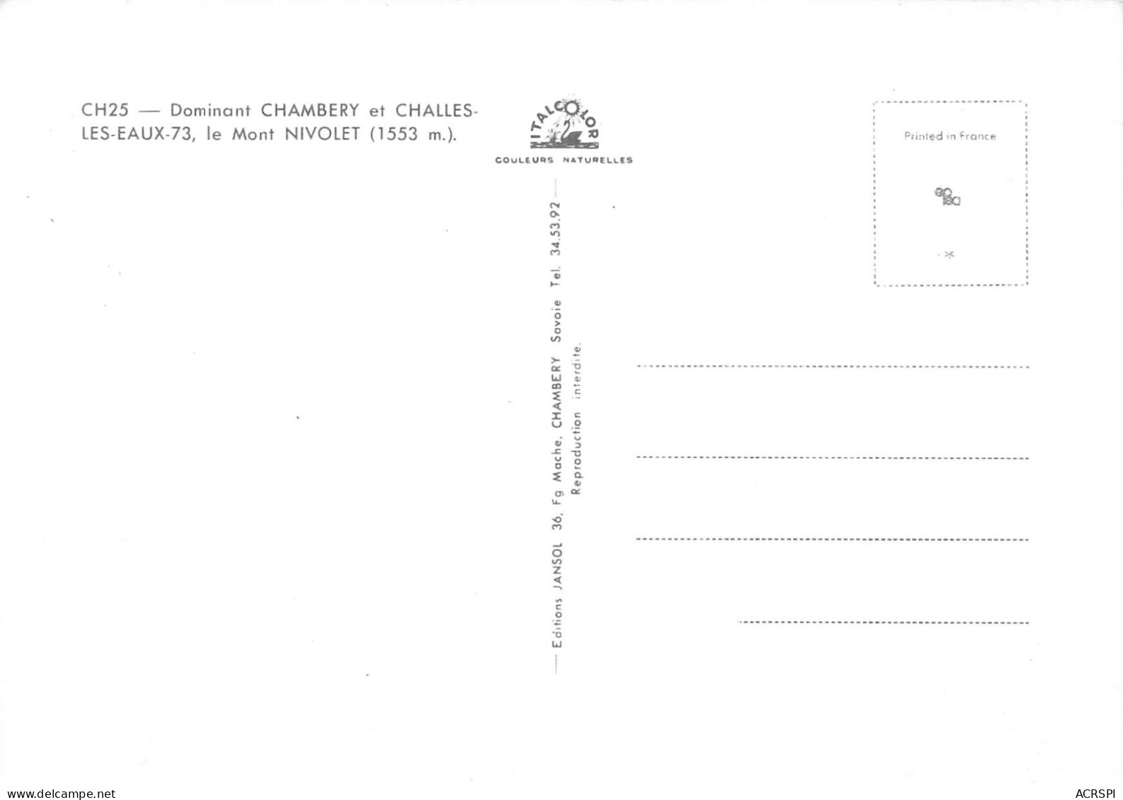 73 La Croix Du Nivolet Dominant Chambery Et Challes Les Eaux (Scan R/V) N° 26 \MS9044 - Chambery