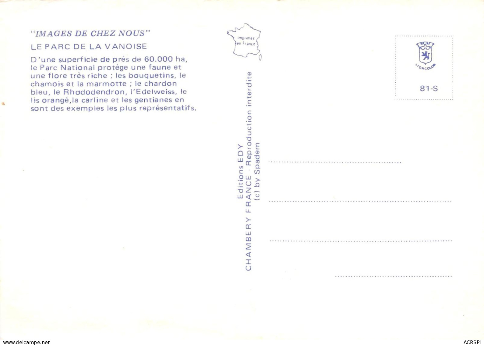 73 Pralognan-la-Vanoise Bouquetins Chardon Bleu Et Edelweiss (Scan R/V) N° 30 \MS9042 - Pralognan-la-Vanoise