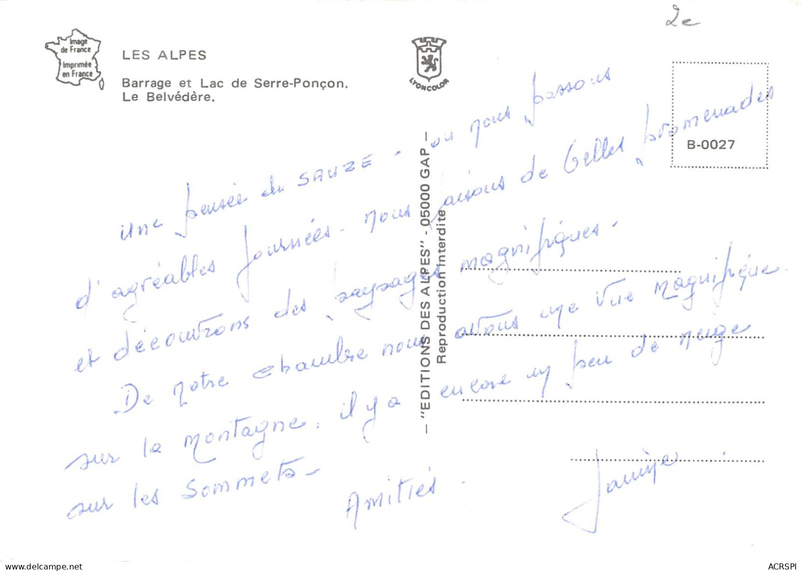 05 Serre-Ponçon Le Lac Et Le Belvédère édition Des Alpes (Scan R/V) N° 27 \MS9053 - Embrun