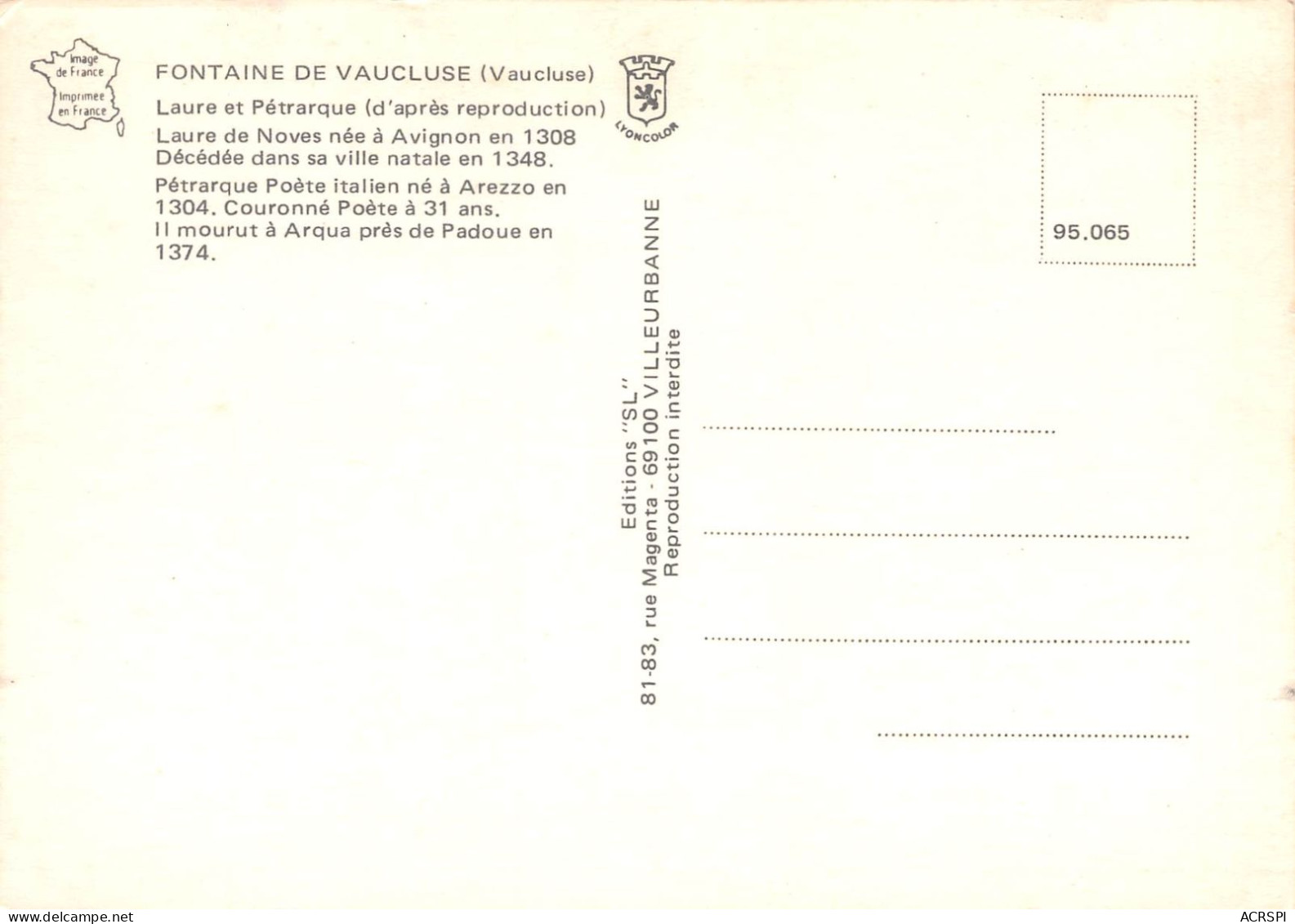 84 Fontaine-de-Vaucluse Laure Et Pétrarque (Scan R/V) N° 33 \MS9079 - L'Isle Sur Sorgue