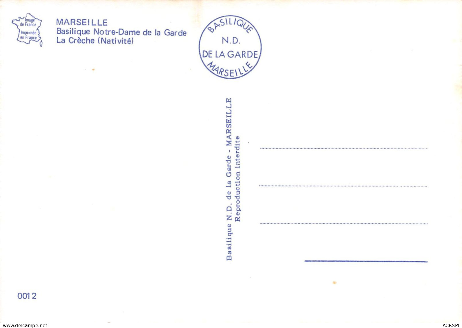 13 MARSEILLE CRECHE De La Nativité ND De La Garde (Scan R/V) N° 20 \MS9092 - Notre-Dame De La Garde, Aufzug Und Marienfigur