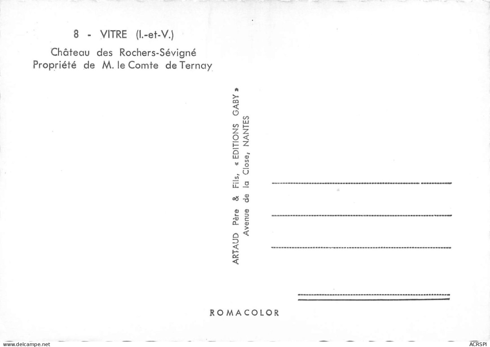 35 VITRE Chateau De Mr Le Comte De Ternay Carte Vierge Non Circulé (Scan R/V) N° 31 \MS9087 - Vitre