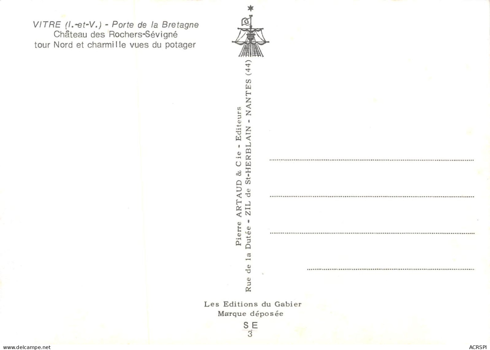 35 VITRE Tour Du Chateau Vue Du Potager Carte Vierge Non Circulé (Scan R/V) N° 27 \MS9087 - Vitre