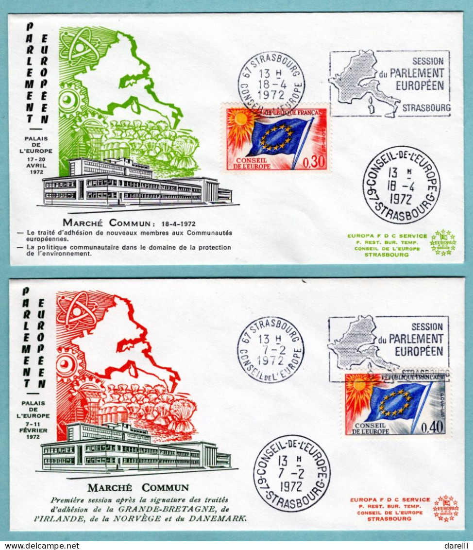 FDC France 1972 - Conseil De L'Europe 1972 - Marché Commun (flamme - Obl Mécanique) - YT  30 Et 31 - 67 Strasbourg - 1970-1979