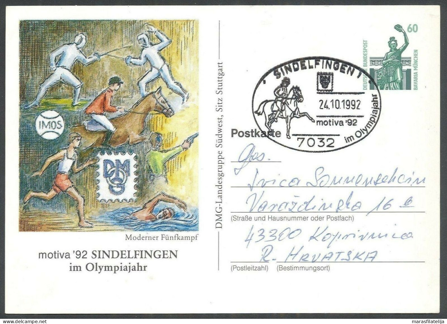 Germany 1992, Sport, Olympic Games, Equestrianism, Horse, Special Postmark - Otros & Sin Clasificación