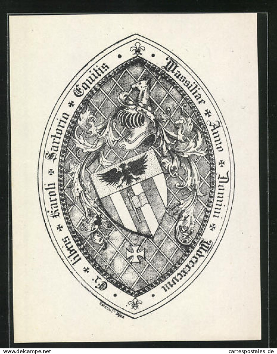 Exlibris Karoli Sartorin Equitis Wassiliae, Wappen Mit Adler Und Ritterhelm  - Ex-libris