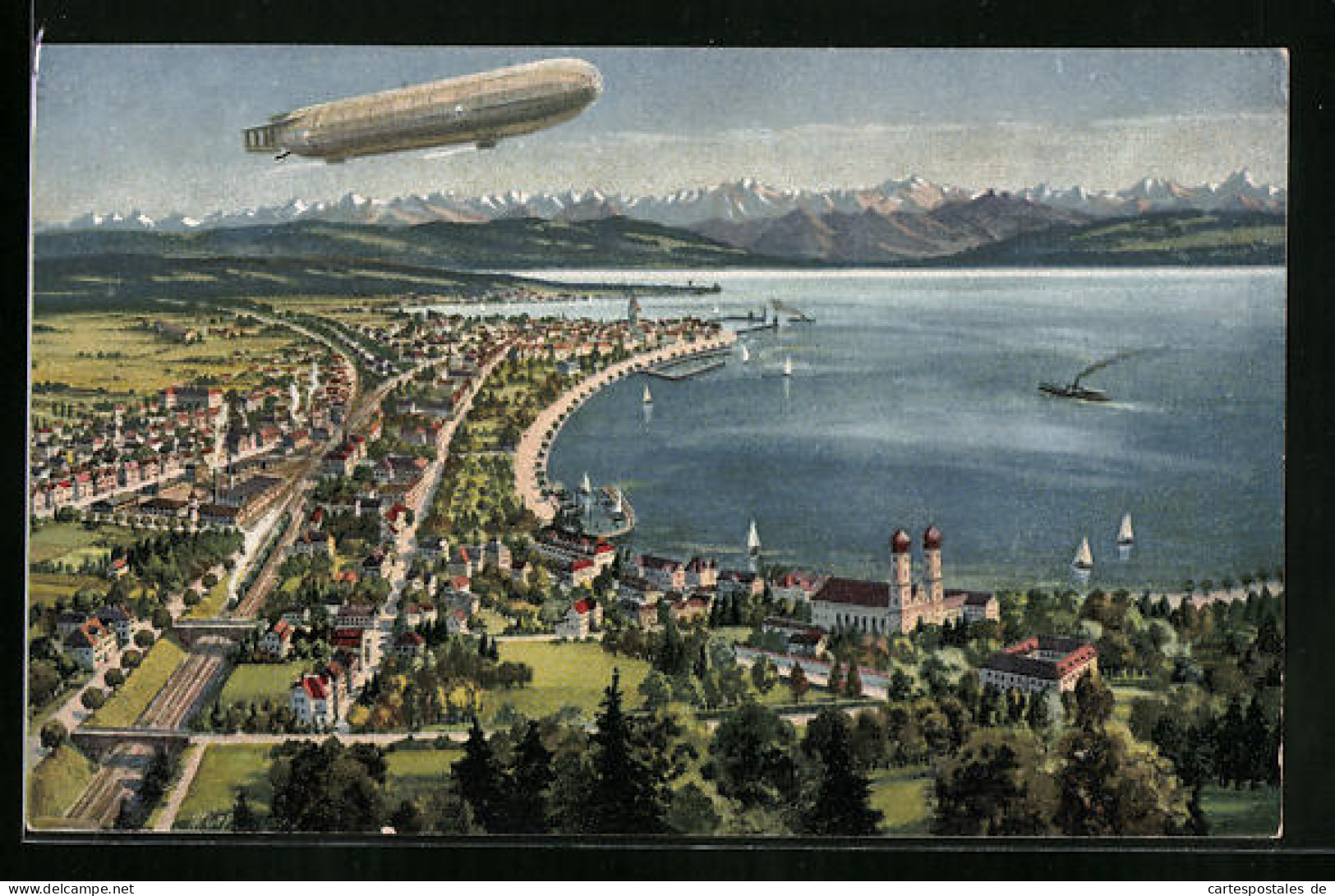 AK Friedrichshafen, Zeppelin über Dem Bodensee  - Airships