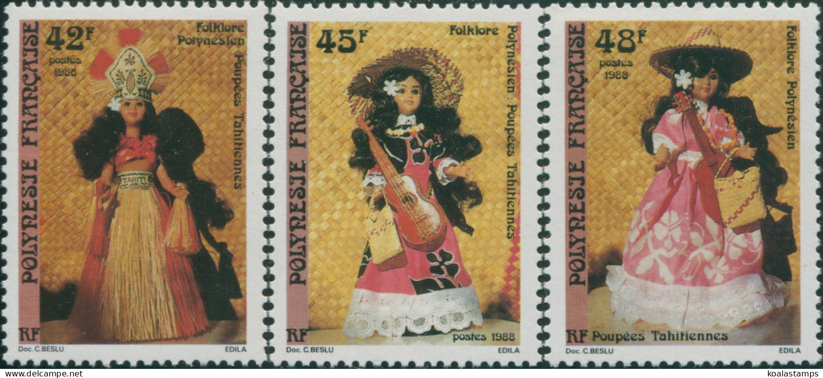 French Polynesia 1988 Sc#486-488,SG536-538 Tahitian Dolls Set MLH - Sonstige & Ohne Zuordnung