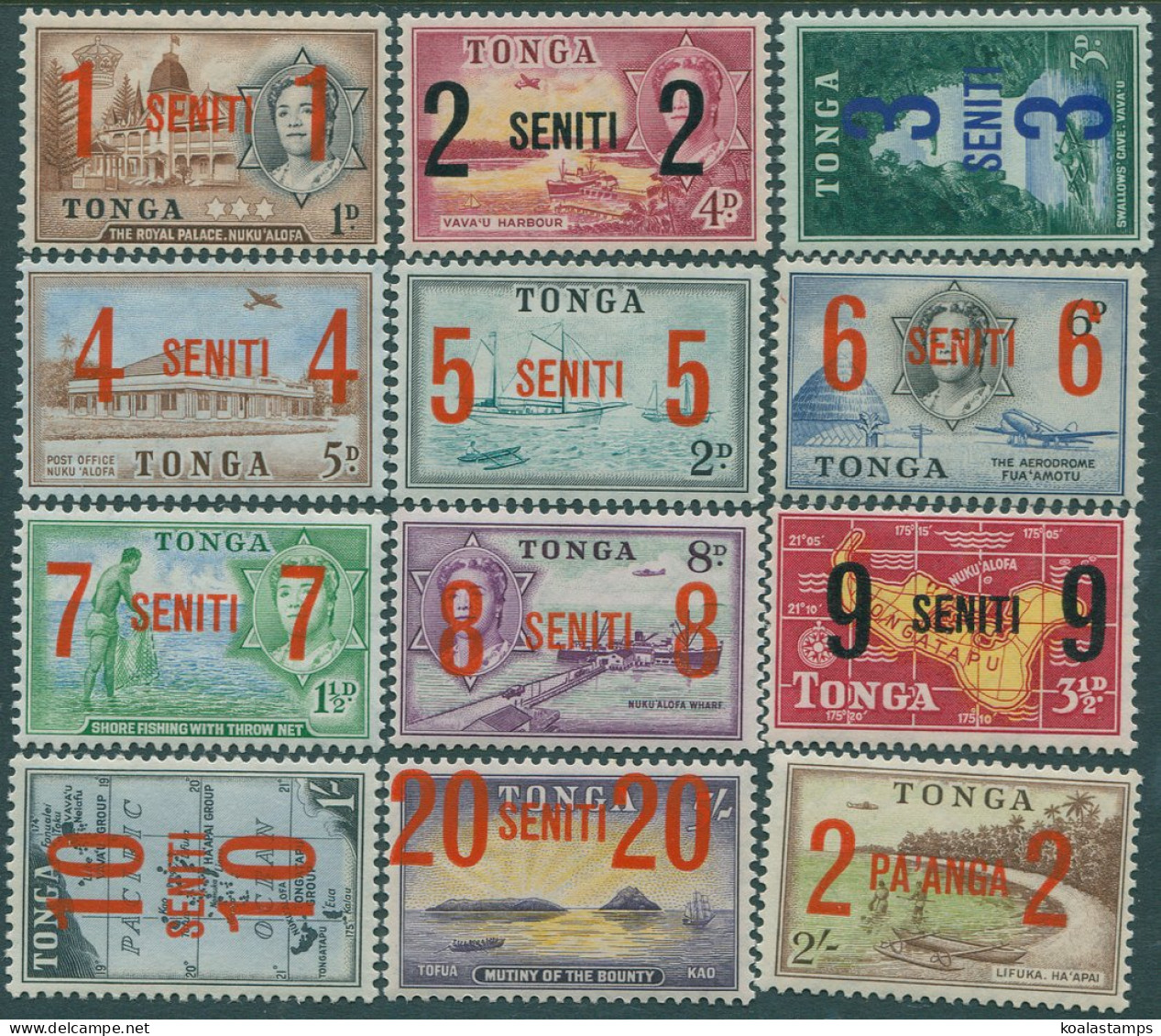 Tonga 1968 SG228-239 Surcharges Set Of 12 MLH - Tonga (1970-...)