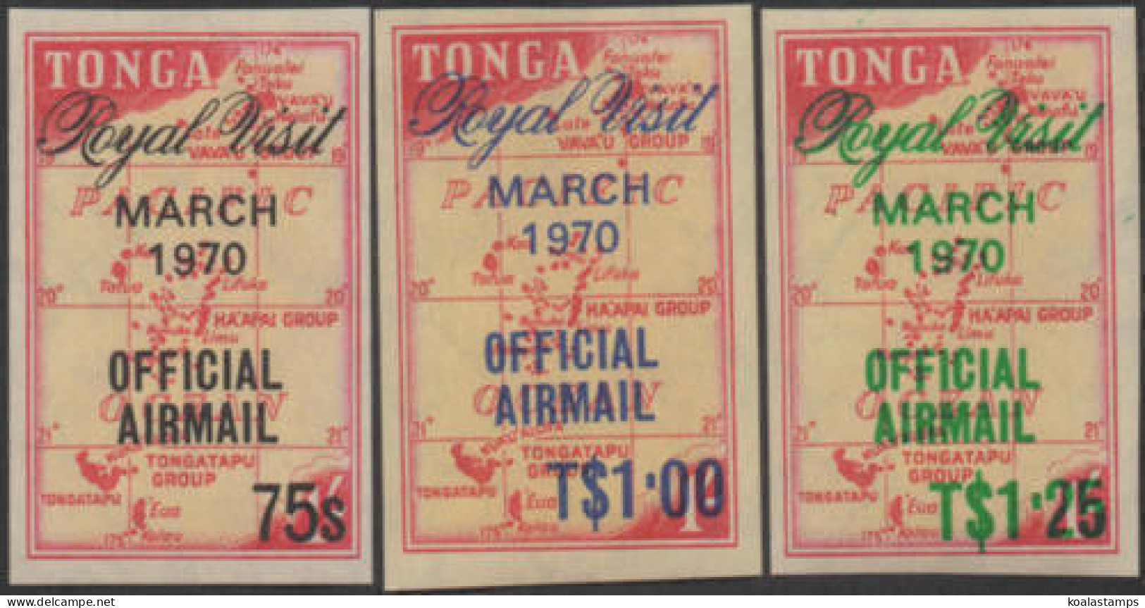 Tonga Official 1970 SGO39-O41 Airmail Royal Visit Set MLH - Tonga (1970-...)