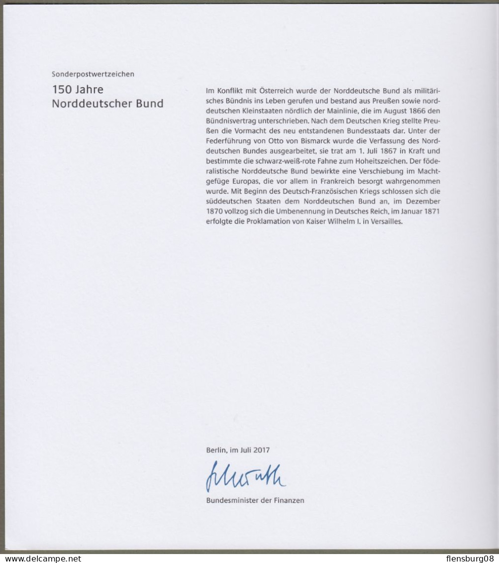 Bund: Minister Card - Ministerkarte Typ VIII, Mi-Nr. 3321: " 150. Jahrestag Gründung Norddeutscher Bund " RR X - Covers & Documents