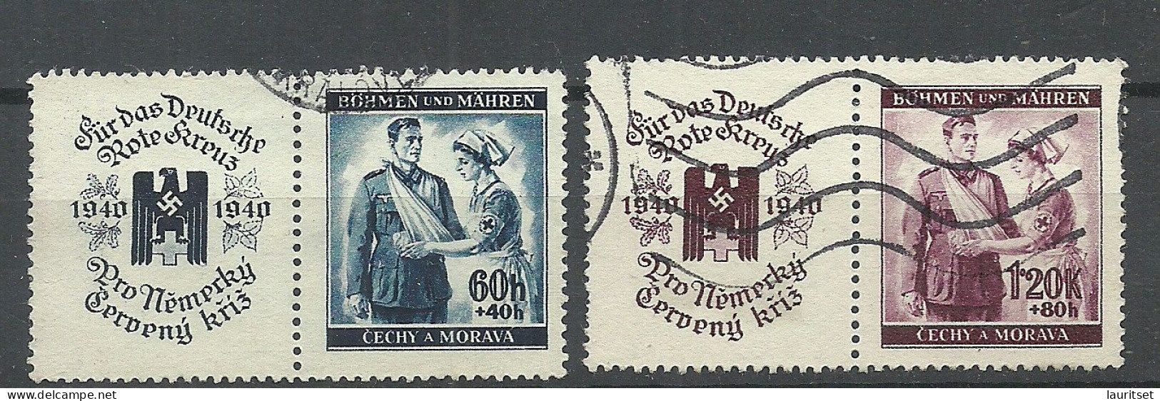 Germany Deutsches Reich 1940 Occupation Böhmen & Mähren Michel 53 - 54 Rotes Kreuz Red Cross - Used Stamps