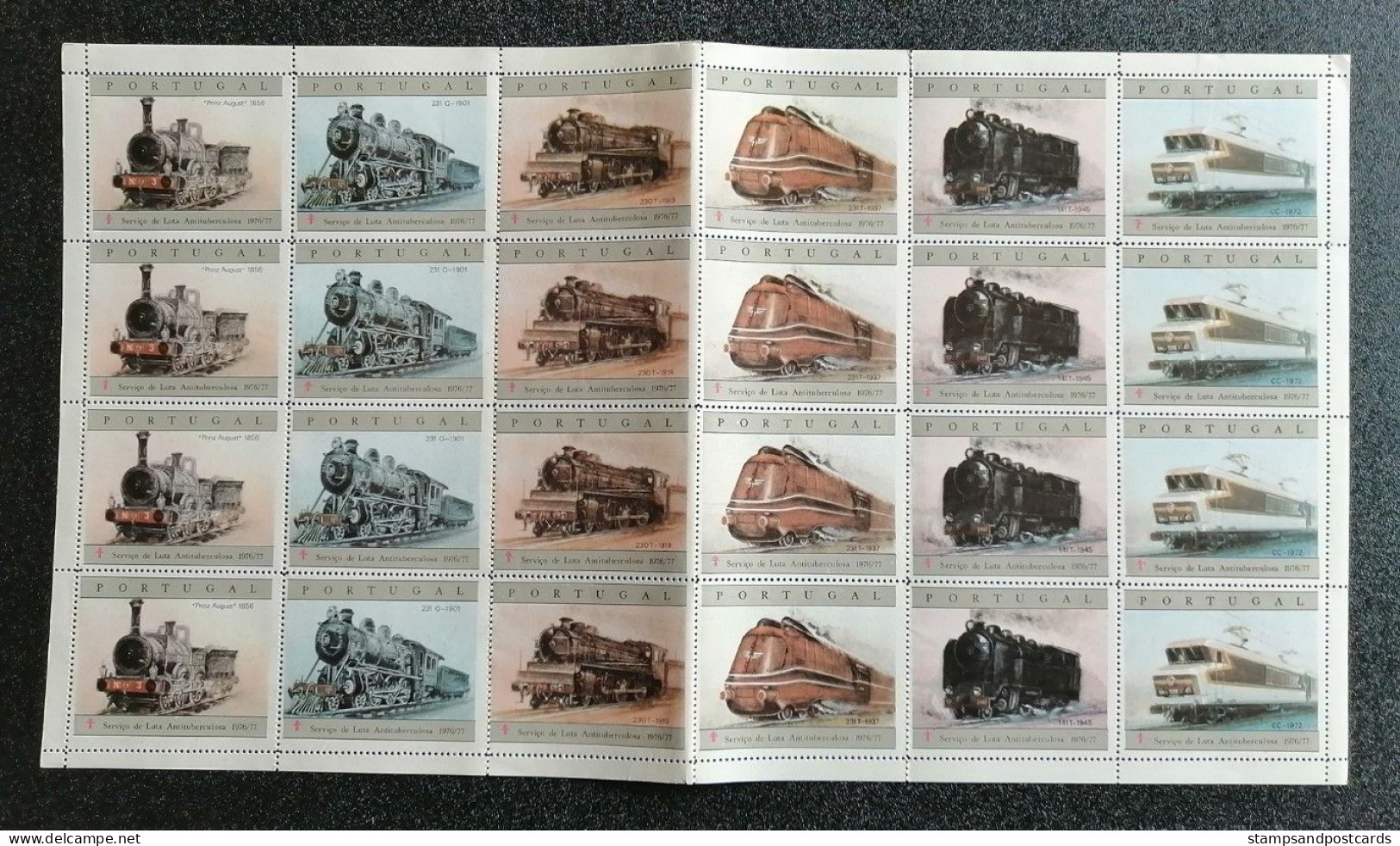 Portugal Vignette Anti-TB Feuillet 1976/7 Locomotives Chemin De Fer Railway Trains Cinderella Sheetlet - Cinderellas