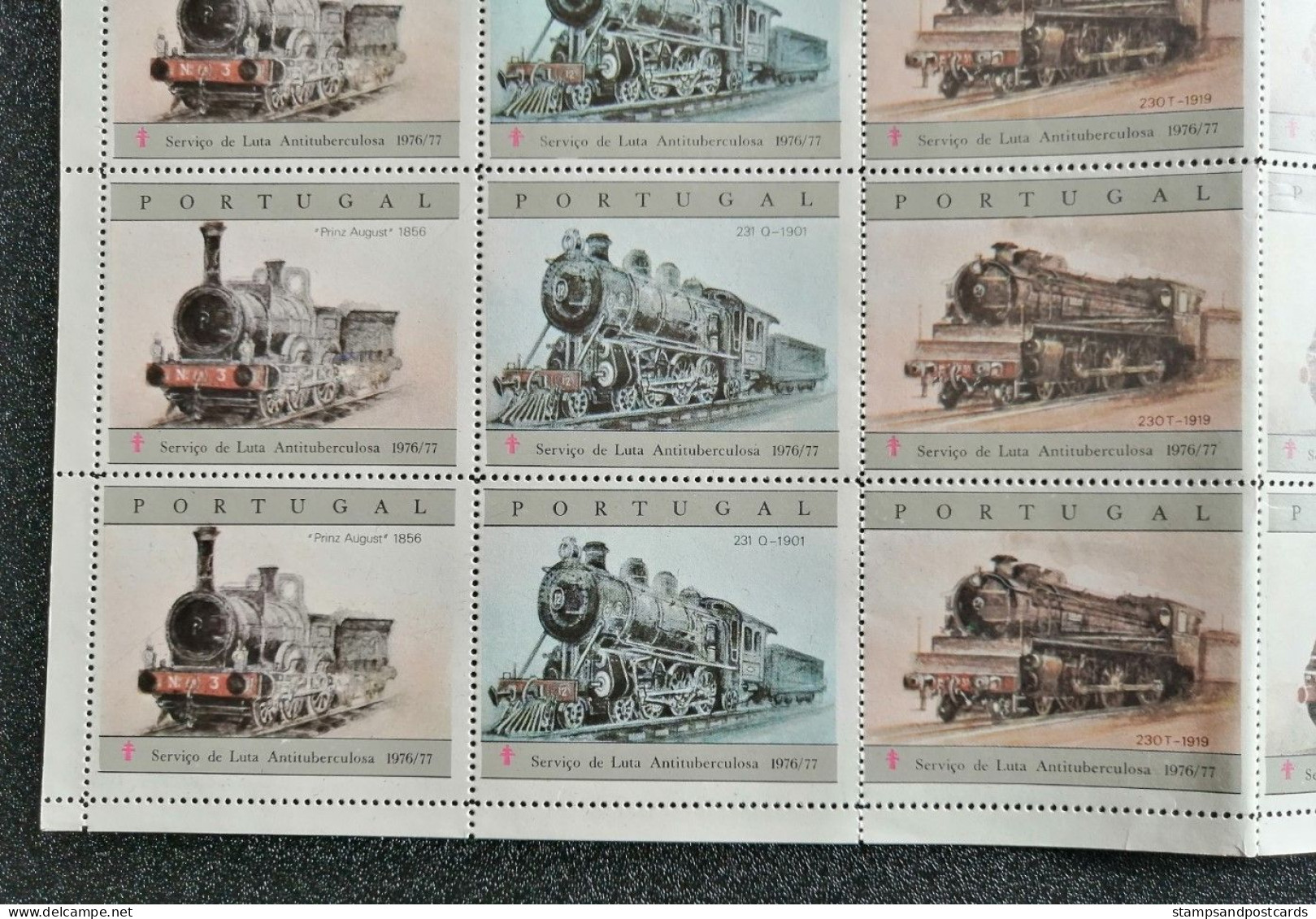 Portugal Vignette Anti-TB Feuillet 1976/7 Locomotives Chemin De Fer Railway Trains Cinderella Sheetlet - Cinderellas
