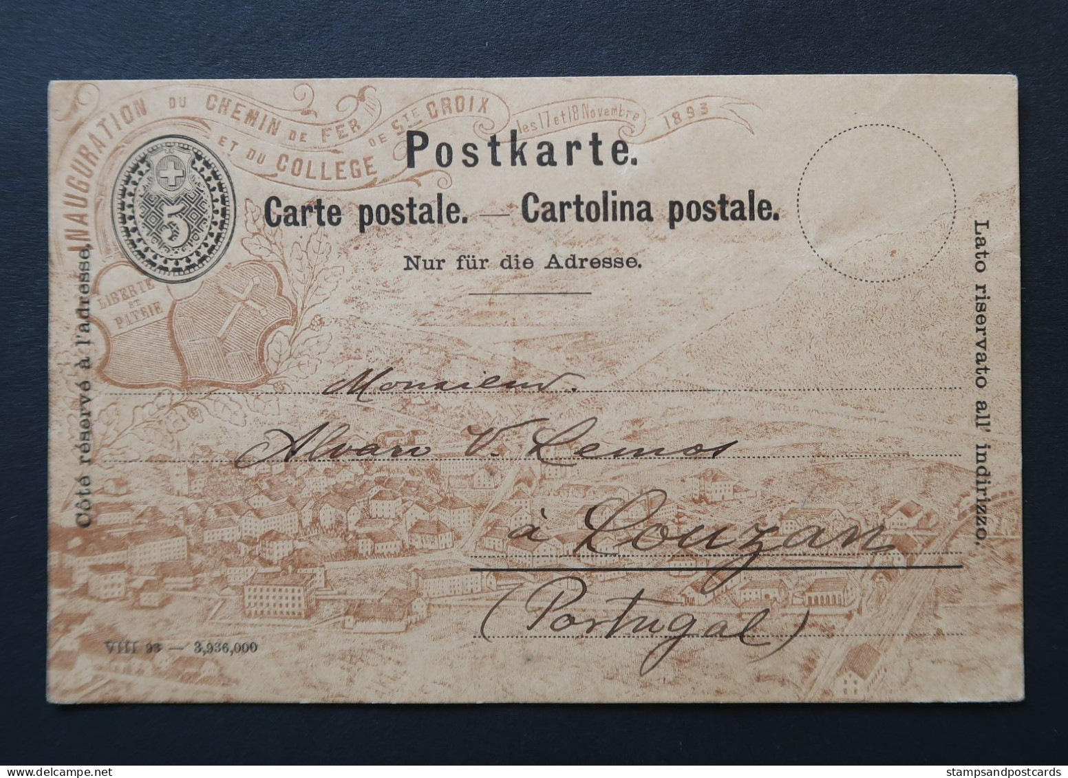 Suisse Carte Entier Postale 1893 Inauguration Du Chemin De Fer De Ste Croix Switzerland Railway Postcard Stationery - Trains