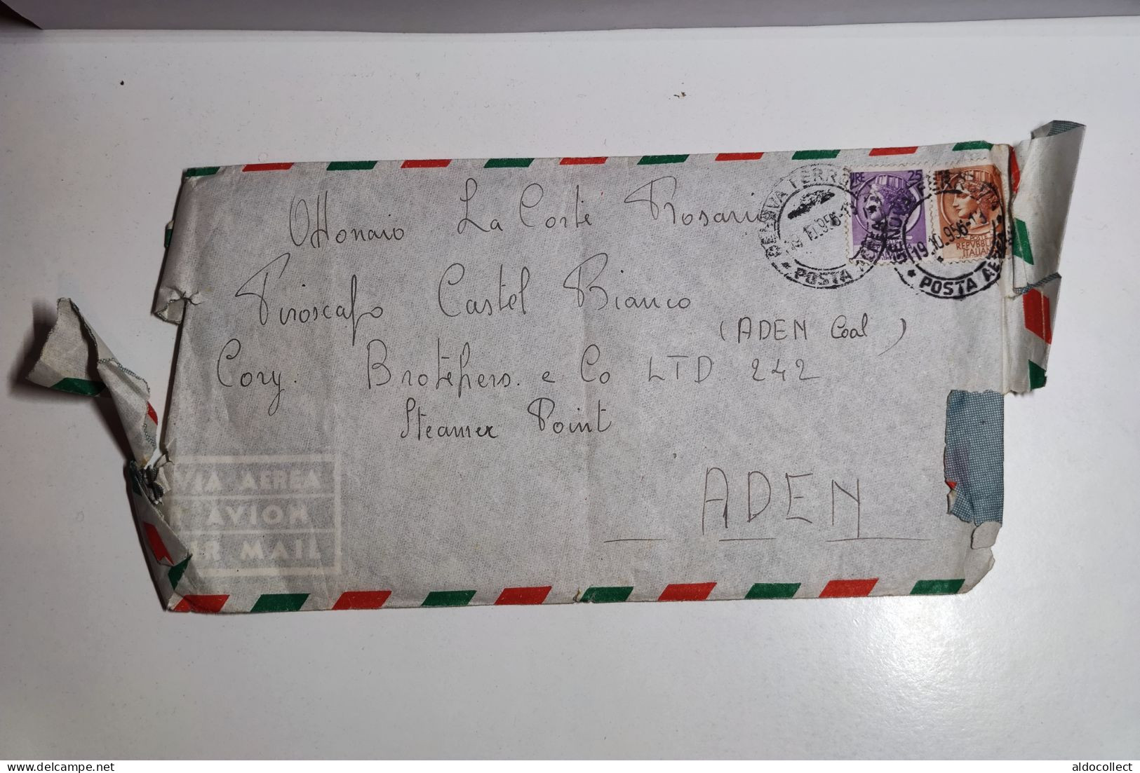 Lettera Via Aerea Da Genova Per Aden Del 1956 - Poste Aérienne