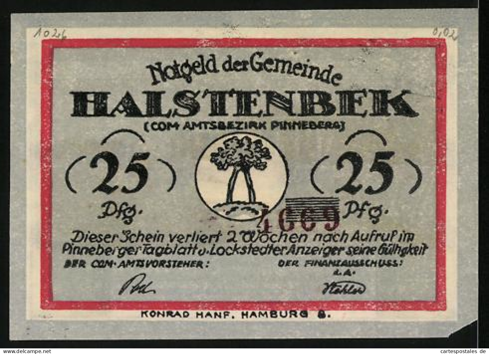 Notgeld Halstenbek /Pinneberg, 25 Pfennig, Wappen, Abholzung An Einer Strasse Mit Fuhrwerken  - [11] Local Banknote Issues
