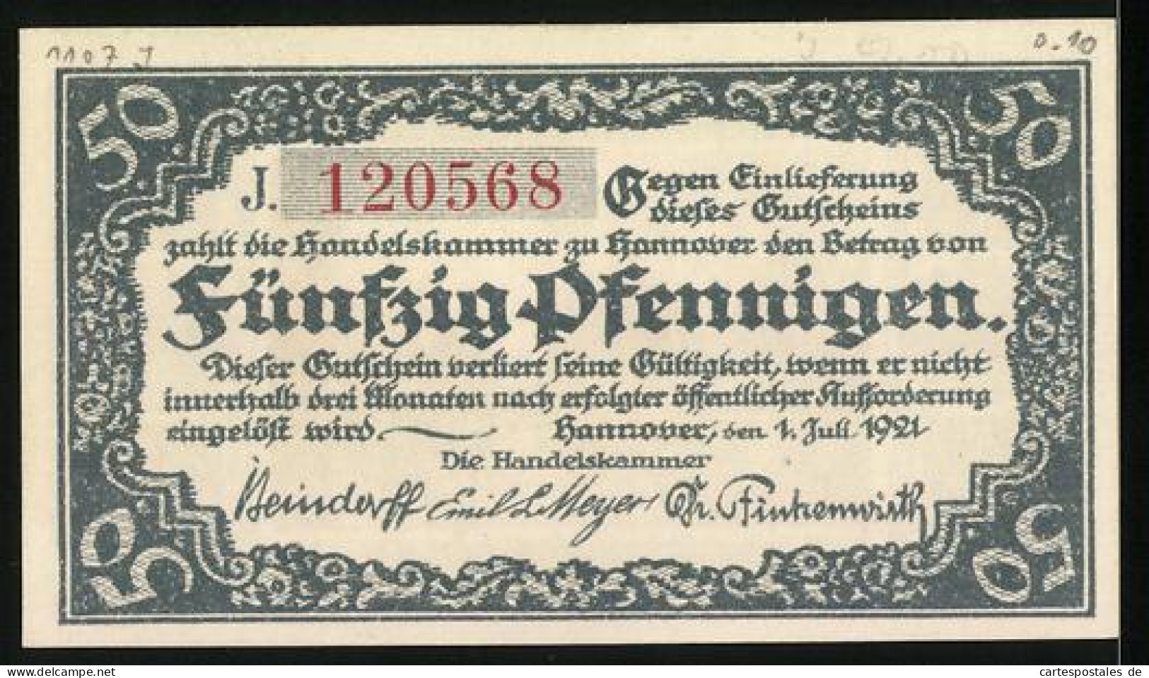 Notgeld Hannover 1921, 50 Pfennig, Florale Ornamente, Flusspartie Mit Turm, Handwerks-Symbole  - [11] Local Banknote Issues