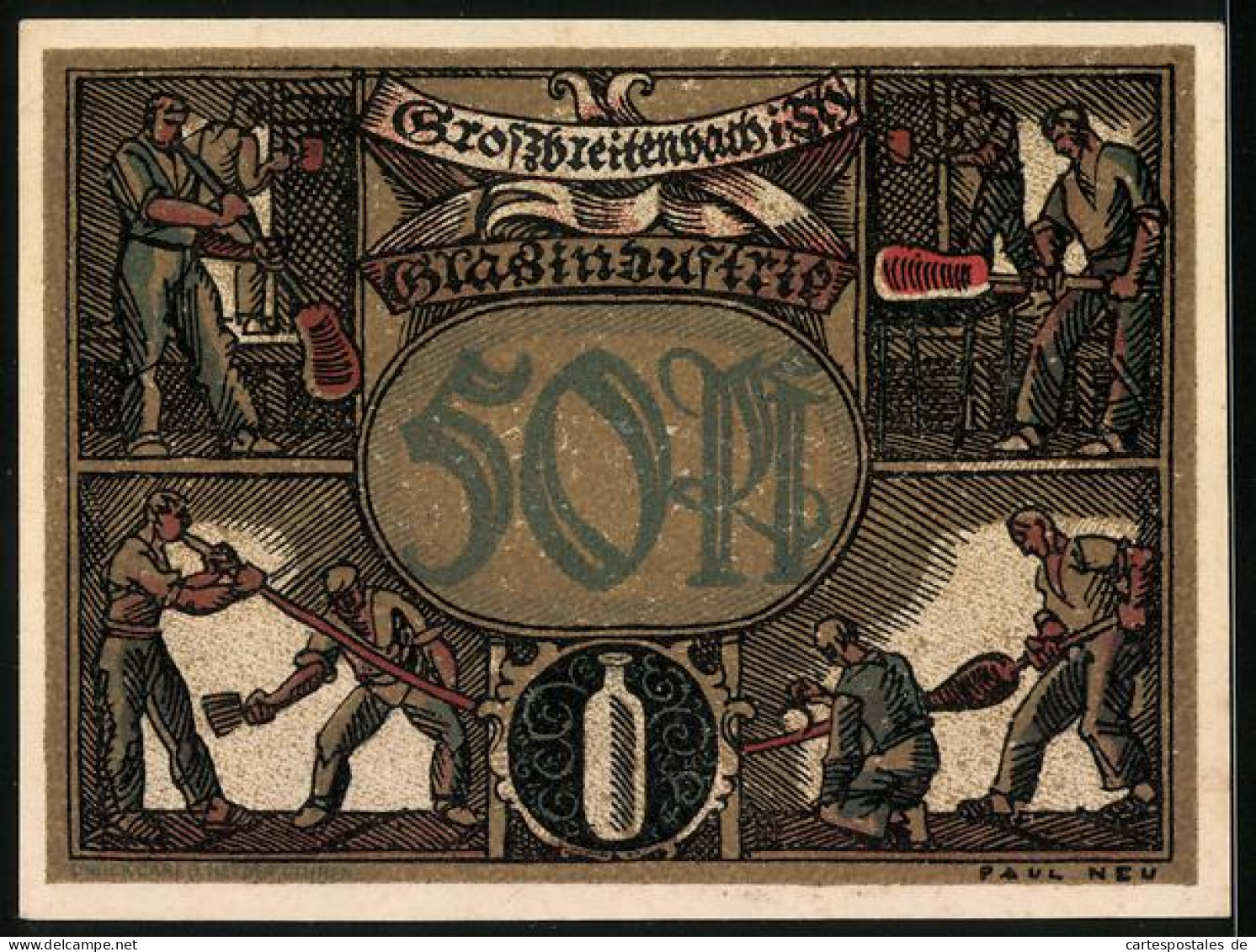 Notgeld Grossbreitenbach /Th., 50 Pfennig, Stadtpanorama, Wappen, Glasindustrie  - [11] Local Banknote Issues