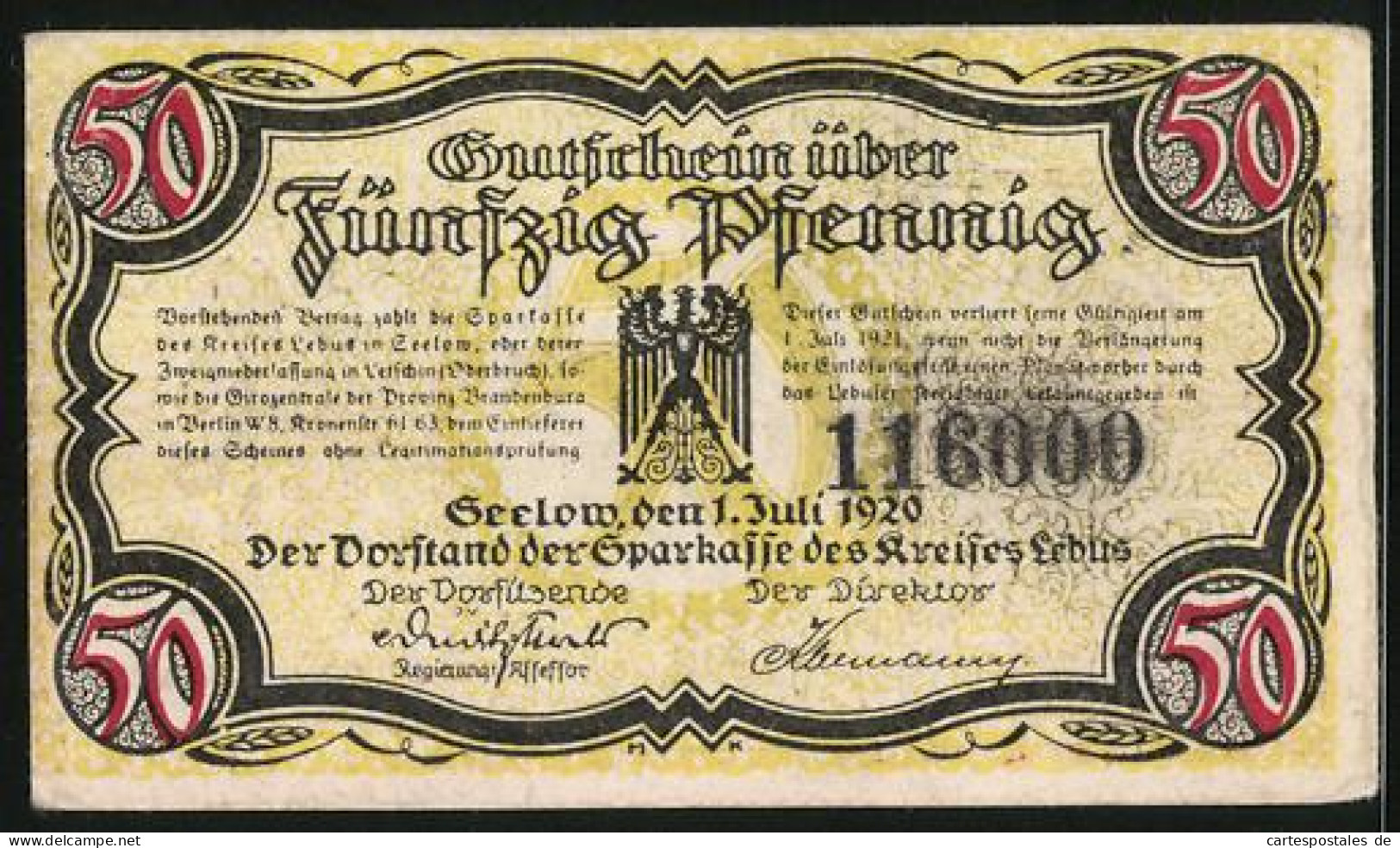 Notgeld Seelow /Lebus 1920, 50 Pfennig, Mann Pflügt Das Feld  - [11] Local Banknote Issues