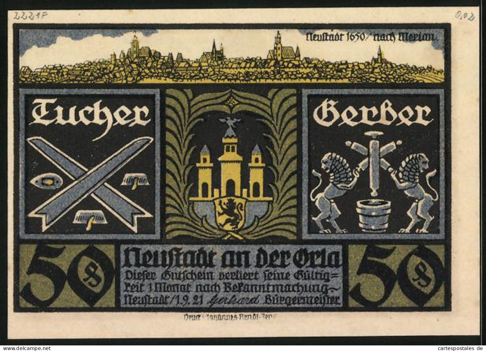 Notgeld Neustadt An Der Orla 1921, 50 Pfennig, Bestrafung Eines Wucherers Um 1600  - [11] Local Banknote Issues