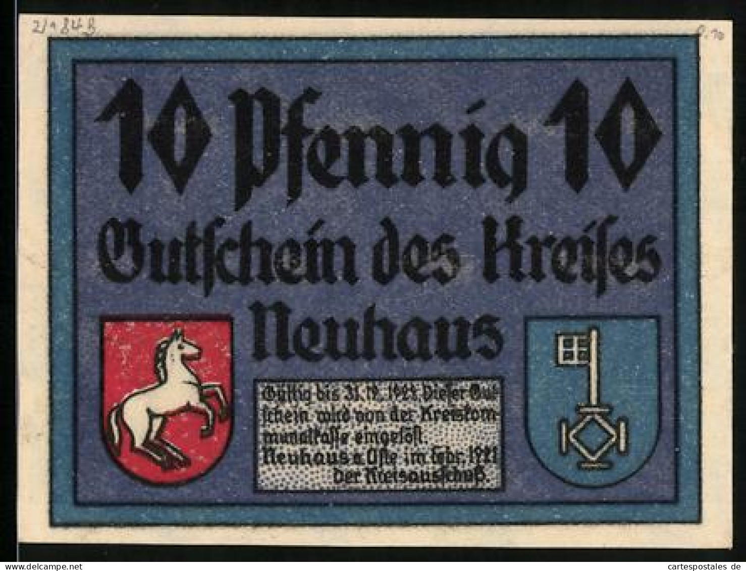 Notgeld Neuhaus 1921, 10 Pfennig, Die Wasserträgerin  - [11] Local Banknote Issues