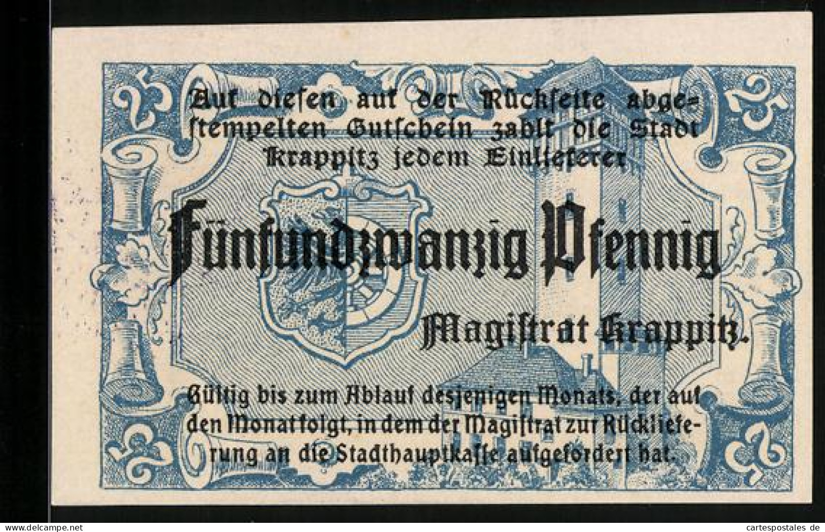 Notgeld Krappitz /O.-S., 25 Pfennig, Turm Im Hintergrund  - [11] Local Banknote Issues