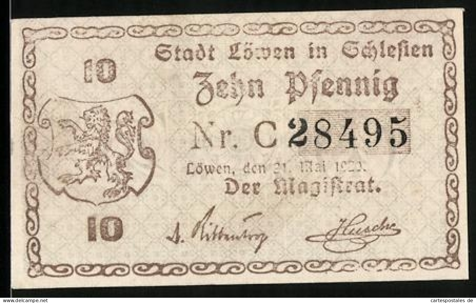 Notgeld Löwen In Schlesien 1920, 10 Pfennig, Kontroll-Nr. C 28495  - [11] Local Banknote Issues