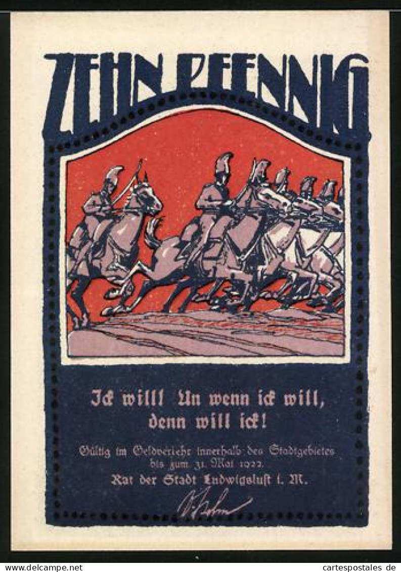 Notgeld Ludwigslust 1922, 10 Pfennig, Berittene Soldaten  - [11] Local Banknote Issues