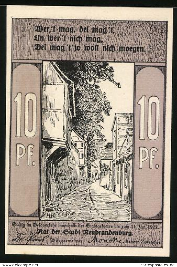 Notgeld Neubrandenburg 1922, 10 Pfennig, Strassenpartie Und Klassizistisches Gebäude  - [11] Local Banknote Issues