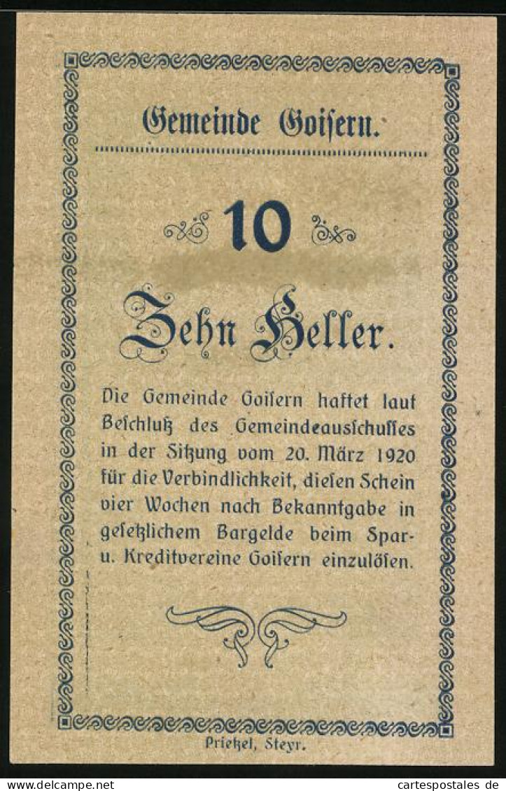 Notgeld Goisern 1920, 10 Heller, Ortspartie Im Frühling  - Oesterreich