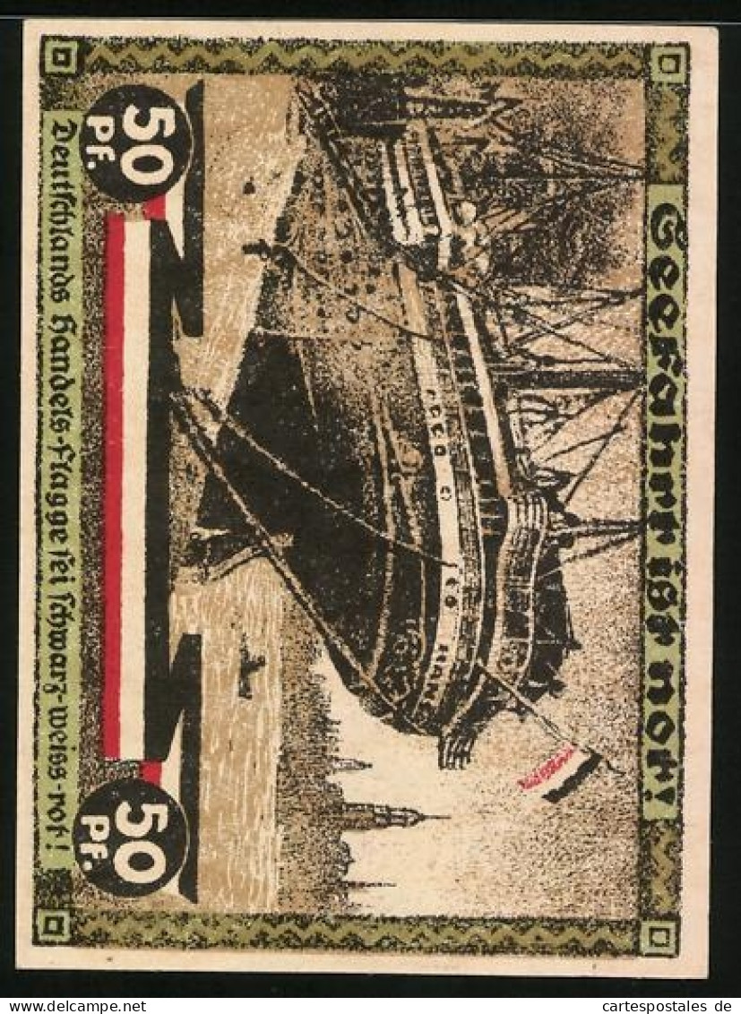 Notgeld Hamburg 1921, 50 Pfennig, Kultur U. Sport Woche, Turner Vor Säule, Dampfer  - Lokale Ausgaben